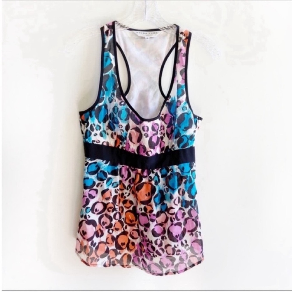 Trina Turk tank top animal print empire racerback purple black